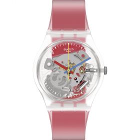 Swatch The Originals Clearly Red Striped unisex karóra GE292